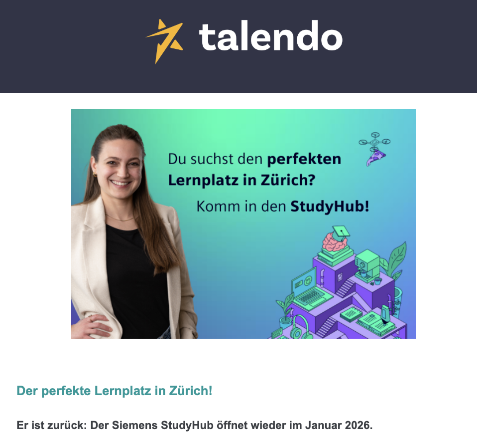 Siemens StudyHub Mailing – Der perfekte Lernplatz in Zürich